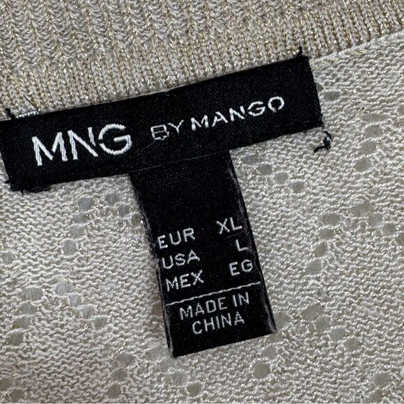 MNG Mango Pointelle Metallic Shimmer Button Up Cardigan Sweater Tan Gold Large - Picture 10 of 12